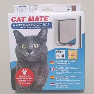 Cat Mate 4-Way-Locking Cat Flap with Door Liner to 50mm (2”) – White
